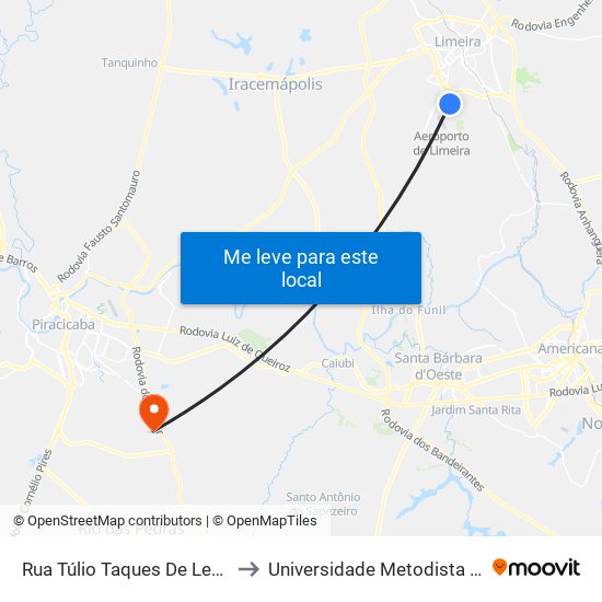 Rua Túlio Taques De Lemos, 185-245 to Universidade Metodista De Piracicaba map