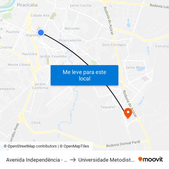 Avenida Independência - Lar Franciscano to Universidade Metodista De Piracicaba map