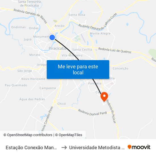 Estação Conexão Manoel Conceição to Universidade Metodista De Piracicaba map