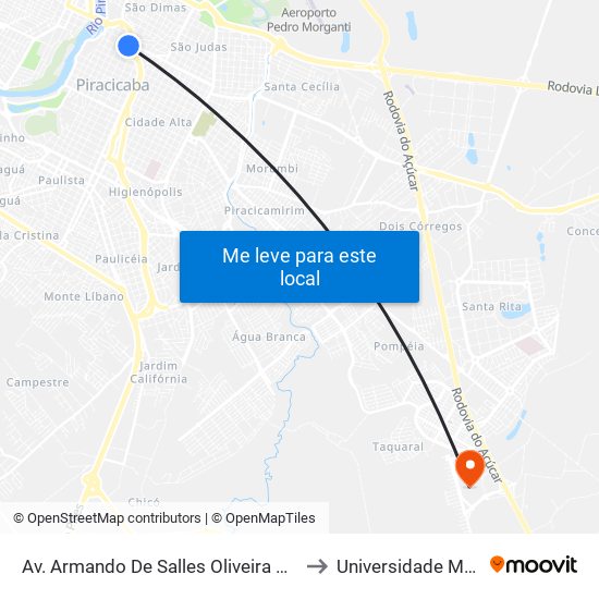 Av. Armando De Salles Oliveira C/ Saldanha - Estação Conexão S. Marinho to Universidade Metodista De Piracicaba map