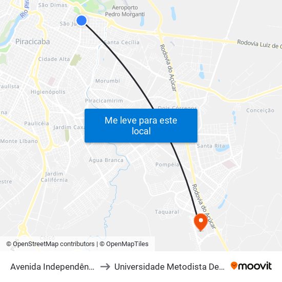 Avenida Independência, 3654 to Universidade Metodista De Piracicaba map