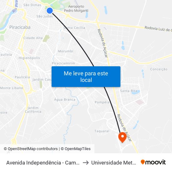 Avenida Independência - Campo Próximo A Igreja São Judas to Universidade Metodista De Piracicaba map