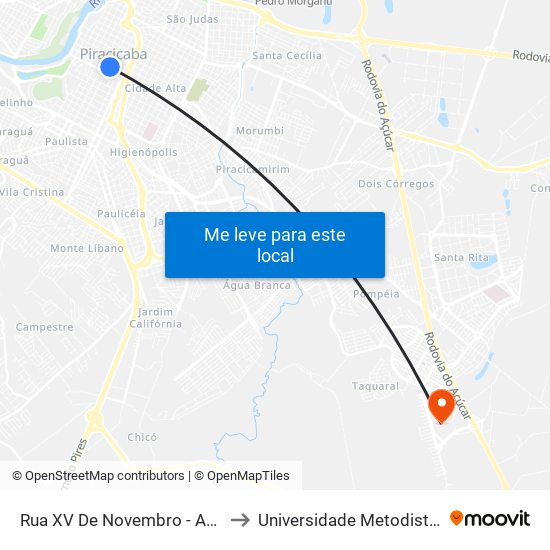 Rua XV De Novembro - Abrigo Da Catedral to Universidade Metodista De Piracicaba map