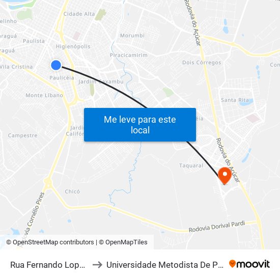 Rua Fernando Lopes, 789 to Universidade Metodista De Piracicaba map