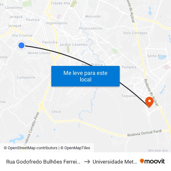 Rua Godofredo Bulhões Ferreira Carvalho, Bairro Jardim Tatuapé to Universidade Metodista De Piracicaba map