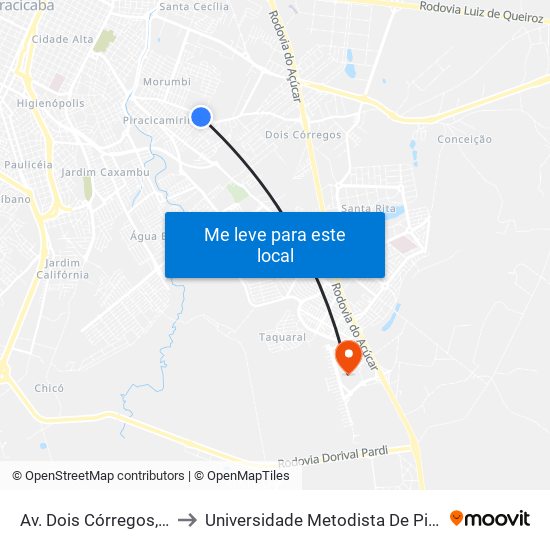 Av. Dois Córregos, 1416 to Universidade Metodista De Piracicaba map