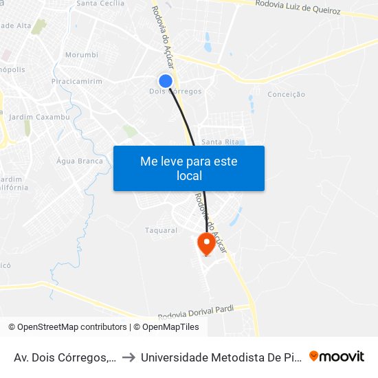 Av. Dois Córregos, 2931 to Universidade Metodista De Piracicaba map