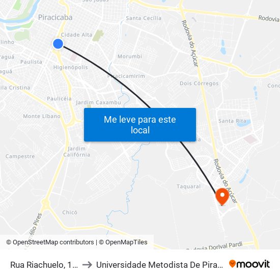 Rua Riachuelo, 1194 to Universidade Metodista De Piracicaba map