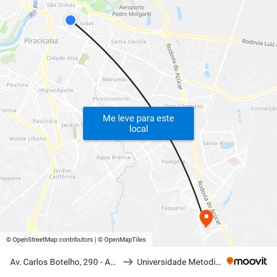 Av. Carlos Botelho, 290 - Antigo Hospital Unimed to Universidade Metodista De Piracicaba map