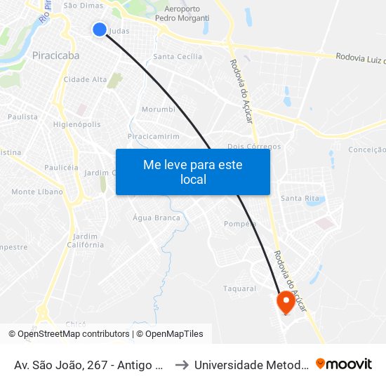 Av. São João, 267 - Antigo Hospital Unimed, Nº 267 to Universidade Metodista De Piracicaba map