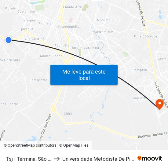 Tsj - Terminal São Jorge to Universidade Metodista De Piracicaba map