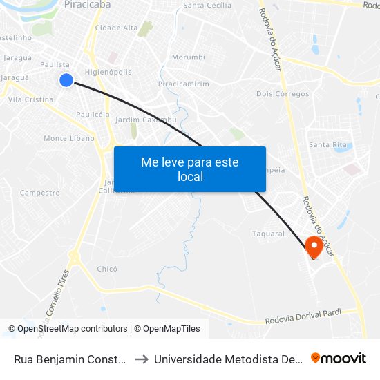 Rua Benjamin Constant, 2798 to Universidade Metodista De Piracicaba map