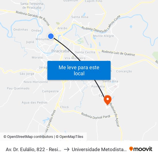 Av. Dr. Eulálio, 822 - Residência, Nº 822 to Universidade Metodista De Piracicaba map
