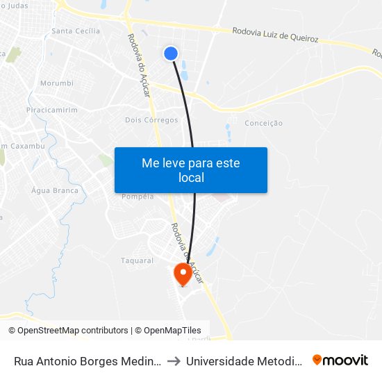 Rua Antonio Borges Medina, 1193 - Bom Peixe to Universidade Metodista De Piracicaba map