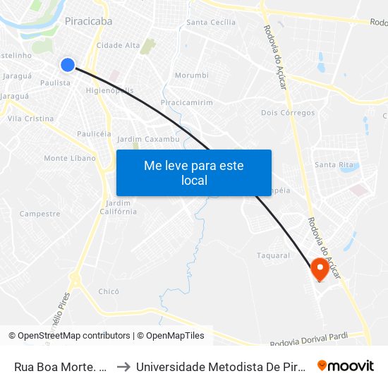Rua Boa Morte. 2057 to Universidade Metodista De Piracicaba map