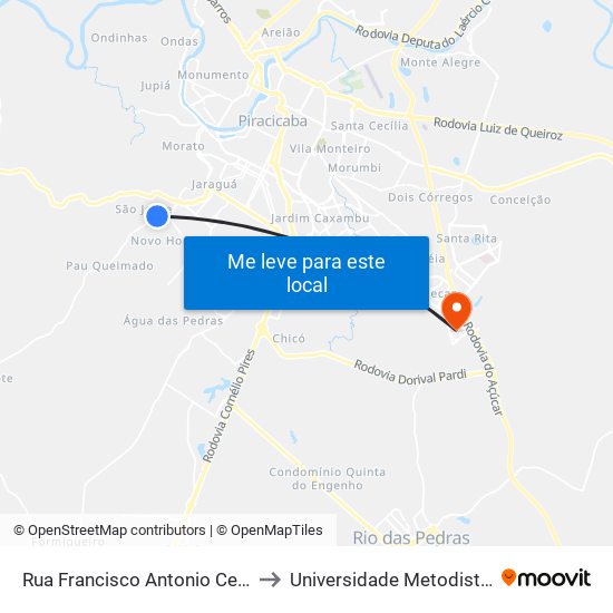 Rua Francisco Antonio Cesta Netto 74-118 to Universidade Metodista De Piracicaba map