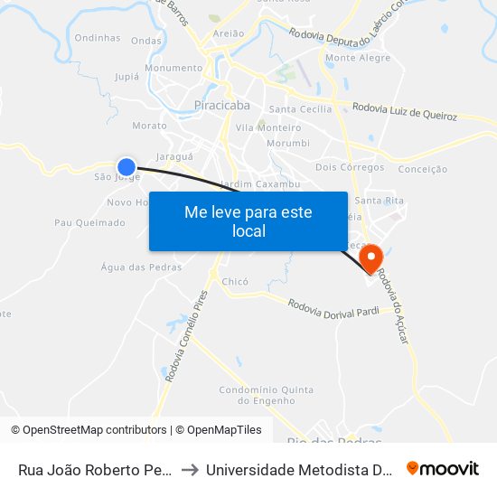 Rua João Roberto Pescim, 102 to Universidade Metodista De Piracicaba map