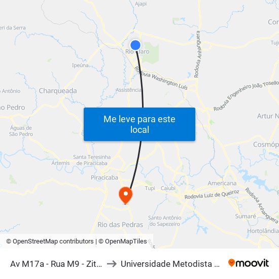 Av M17a - Rua M9 - Zita De Godoy to Universidade Metodista De Piracicaba map