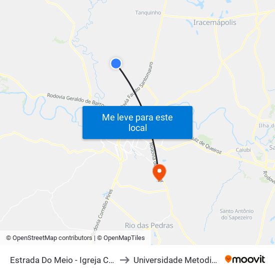 Estrada Do Meio - Igreja Católica De Godinhos to Universidade Metodista De Piracicaba map