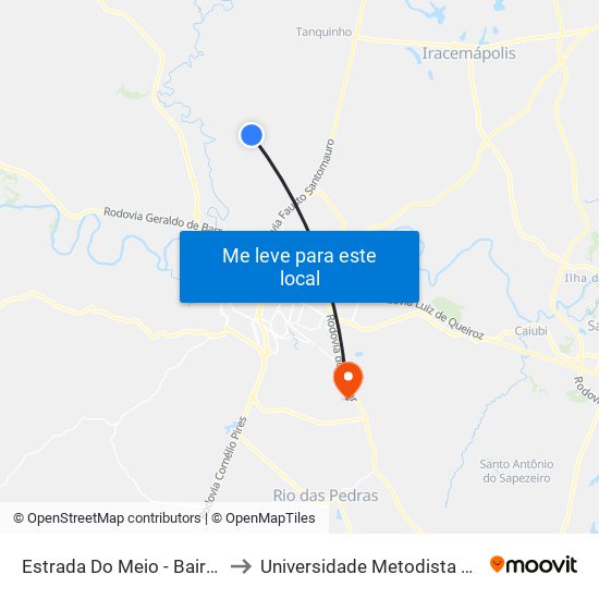 Estrada Do Meio - Bairro Godinhos to Universidade Metodista De Piracicaba map