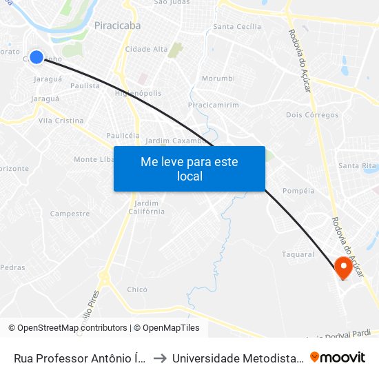 Rua Professor Antônio Ítalo Zanin, 265 to Universidade Metodista De Piracicaba map