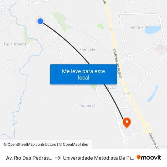 Av. Rio Das Pedras, 2102 to Universidade Metodista De Piracicaba map