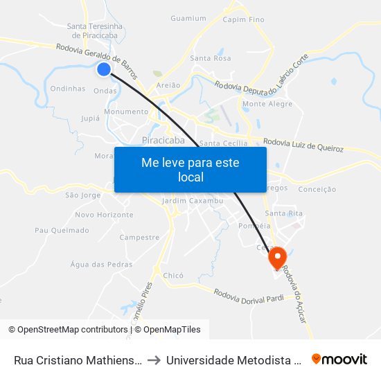 Rua Cristiano Mathiensen, 450-520 to Universidade Metodista De Piracicaba map