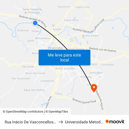 Rua Inácio De Vasconcellos Cunha Caldeira, 72-140 to Universidade Metodista De Piracicaba map