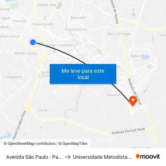 Avenida São Paulo - Paulicéia, 1134 to Universidade Metodista De Piracicaba map