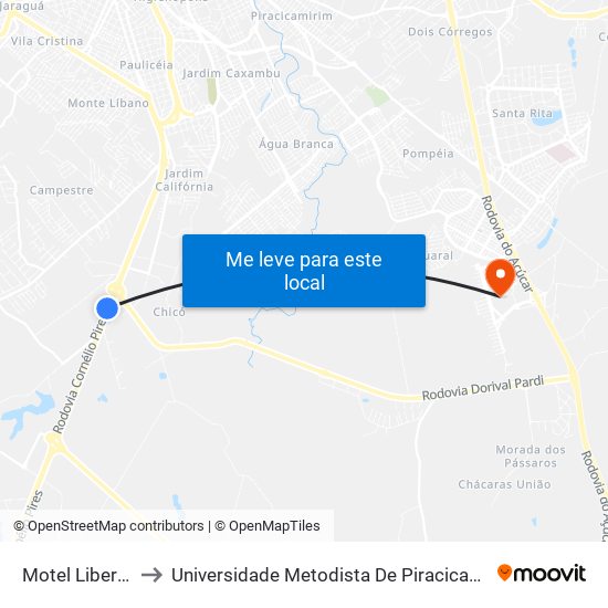 Motel Liberty to Universidade Metodista De Piracicaba map