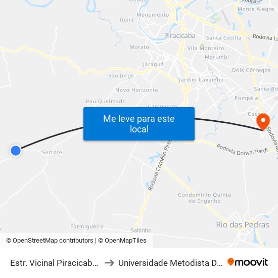 Estr. Vicinal Piracicaba-Anhumas to Universidade Metodista De Piracicaba map