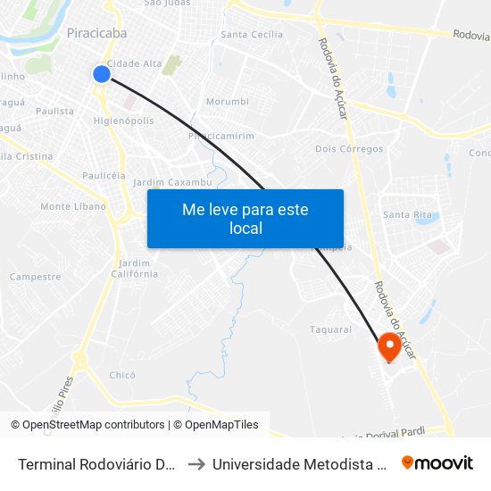 Terminal Rodoviário De Piracicaba to Universidade Metodista De Piracicaba map