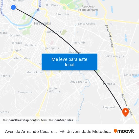 Avenida Armando Césare Dedini, 1072-1102 to Universidade Metodista De Piracicaba map