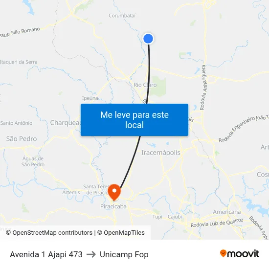 Avenida 1 Ajapi 473 to Unicamp Fop map