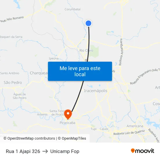 Rua 1 Ajapi 326 to Unicamp Fop map