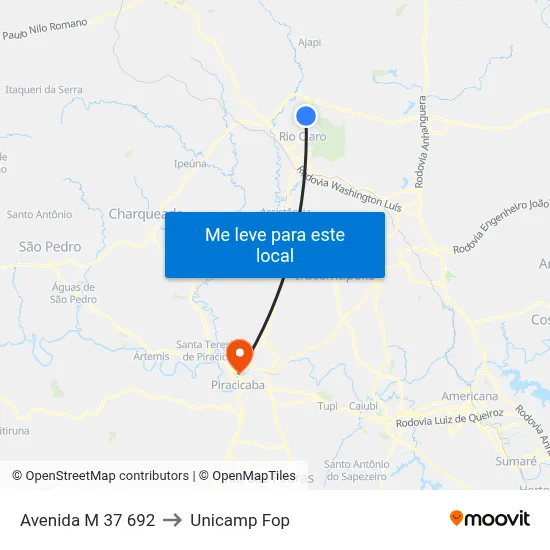 Avenida M 37 692 to Unicamp Fop map