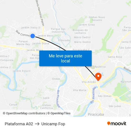 Plataforma A02 to Unicamp Fop map