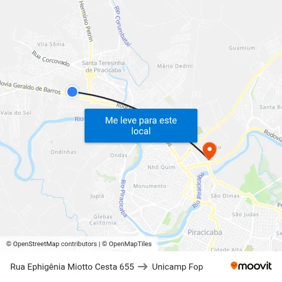 Rua Ephigênia Miotto Cesta 655 to Unicamp Fop map