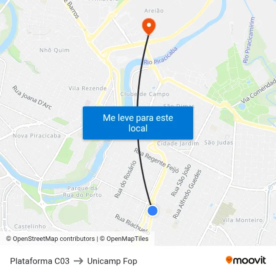 Plataforma C03 to Unicamp Fop map
