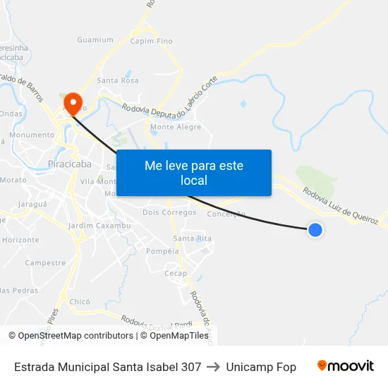 Estrada Municipal Santa Isabel 307 to Unicamp Fop map