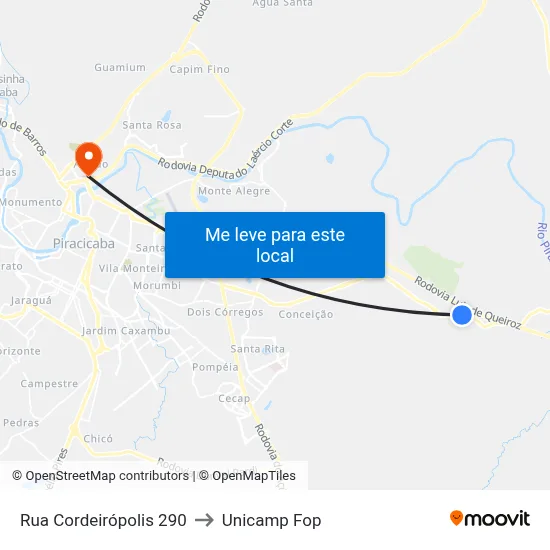 Rua Cordeirópolis 290 to Unicamp Fop map