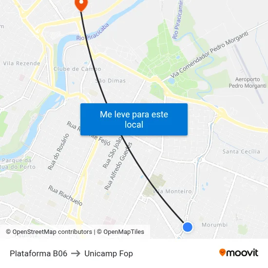 Plataforma B06 to Unicamp Fop map