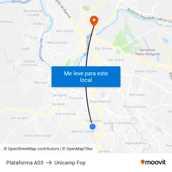 Plataforma A03 to Unicamp Fop map