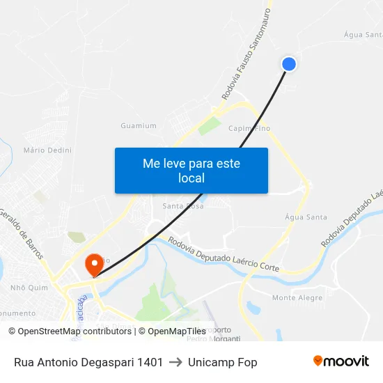 Rua Antonio Degaspari 1401 to Unicamp Fop map