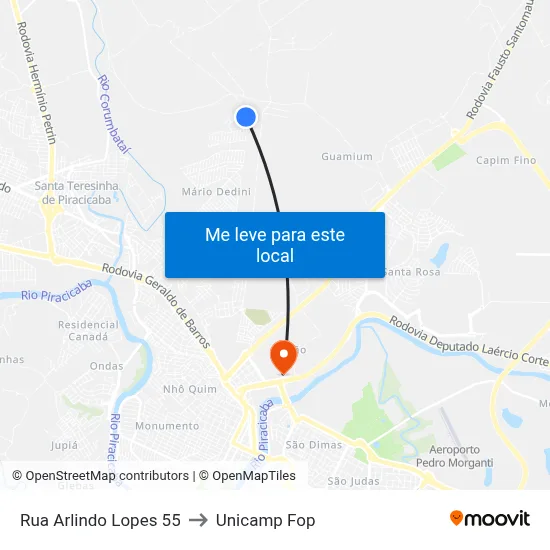Rua Arlindo Lopes 55 to Unicamp Fop map