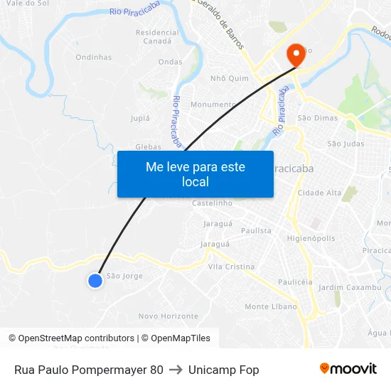 Rua Paulo Pompermayer 80 to Unicamp Fop map