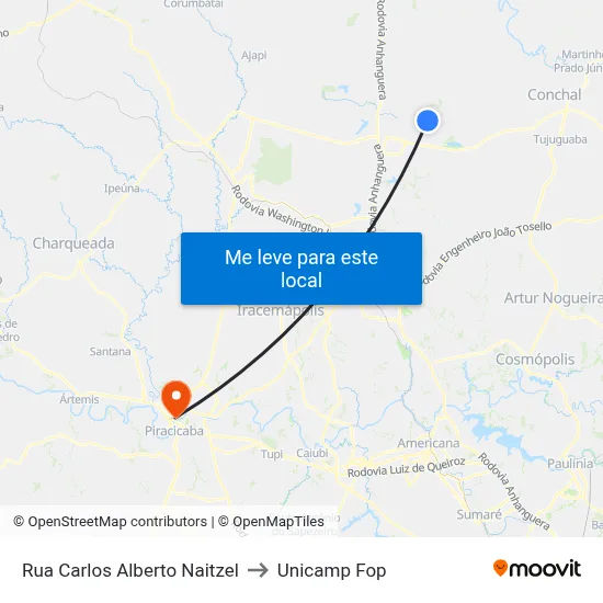 Rua Carlos Alberto Naitzel to Unicamp Fop map