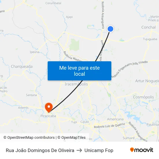 Rua João Domingos De Oliveira to Unicamp Fop map