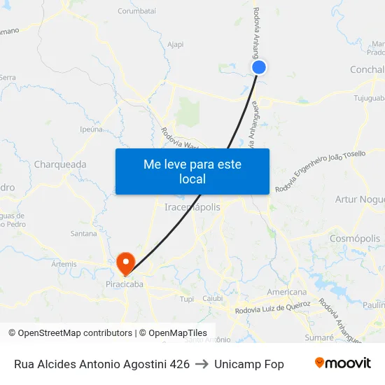 Rua Alcides Antonio Agostini 426 to Unicamp Fop map