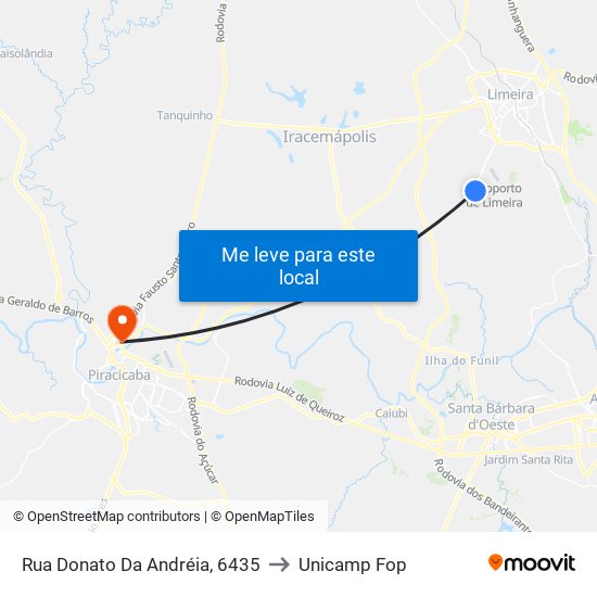Rua Donato Da Andréia, 6435 to Unicamp Fop map